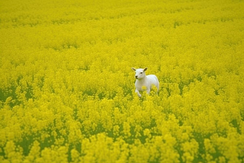 Lamb in field with buttercups agriculture grassland livestock. 