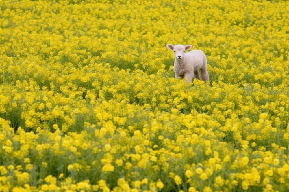 Lamb in field with buttercups agriculture backgrounds grassland. AI generated Image by rawpixel.