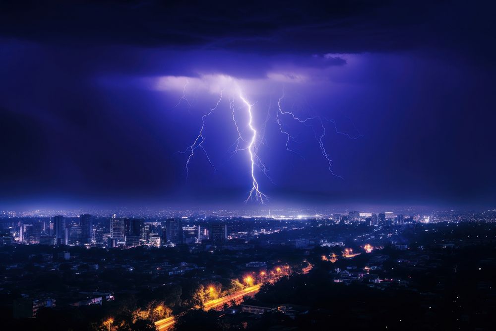 Weather effects composition lightning thunderstorm architecture. AI generated Image by rawpixel.