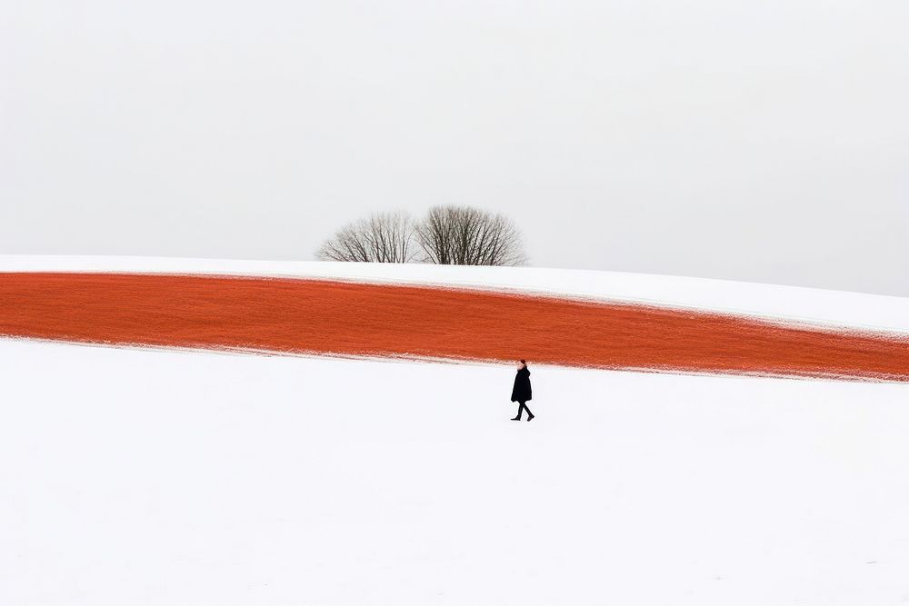 Man walking up snowy slope outdoors winter nature. AI generated Image by rawpixel.