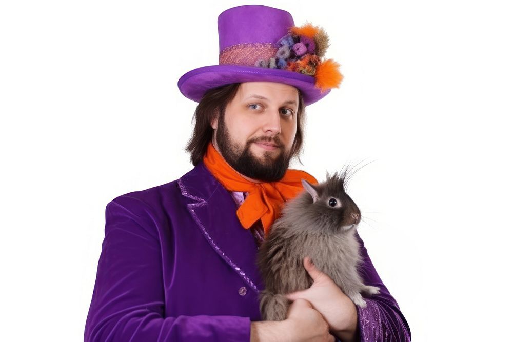 Magician with rabbit in a hat portrait animal purple. AI generated Image by rawpixel.
