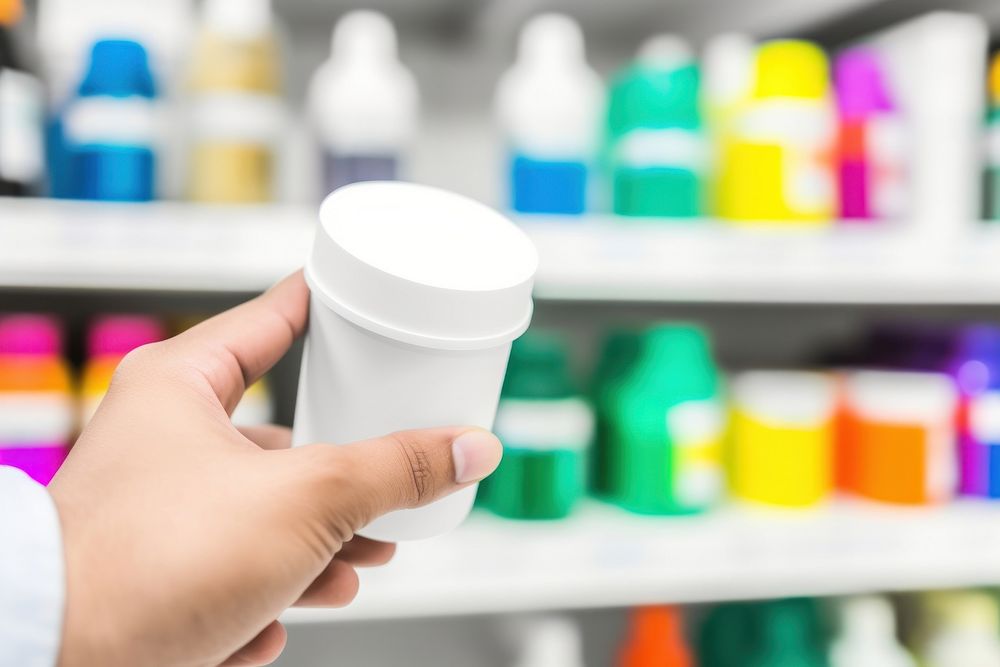 Pharmacist holding medicine box and capsule pack in pharmacy drugstore cup disposable laboratory. AI generated Image by…