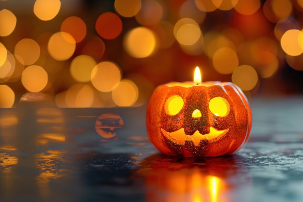 Halloween pattern bokeh effect background halloween candle pumpkin.