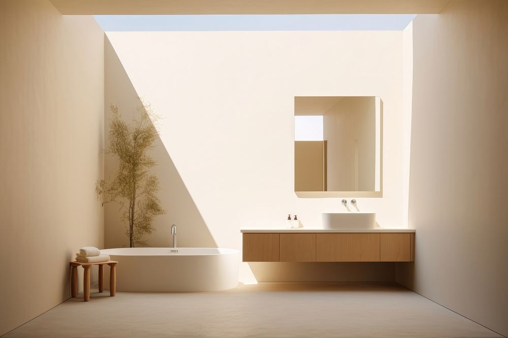 Minimal bathroom bathtub window architecture.