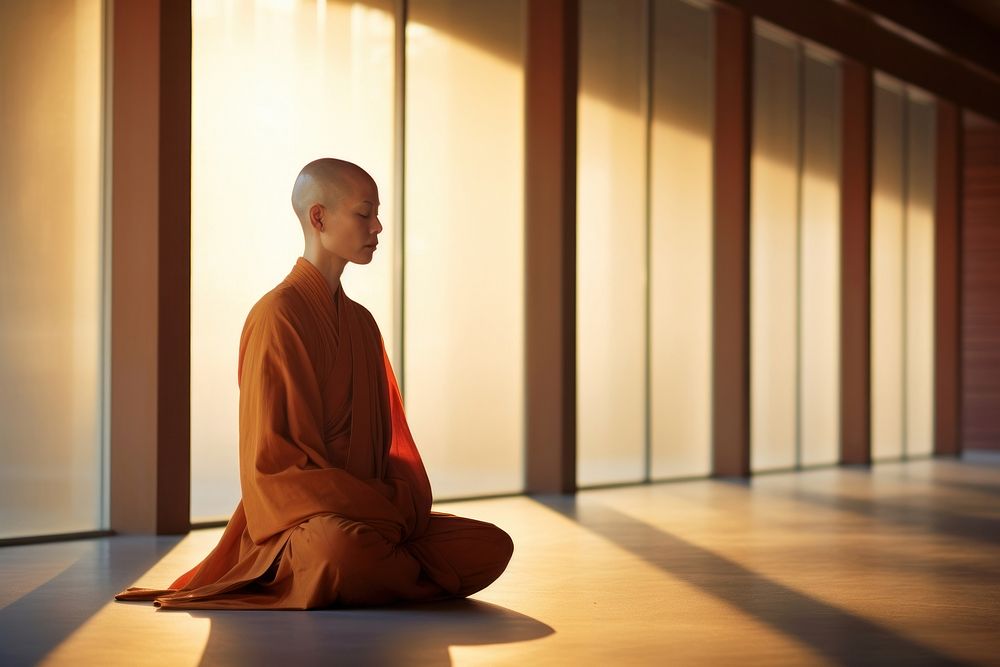 Buddhist nun pray temple adult monk. AI generated Image by rawpixel.
