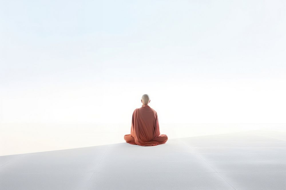 Buddhist nun pray sitting day contemplation. AI generated Image by rawpixel.