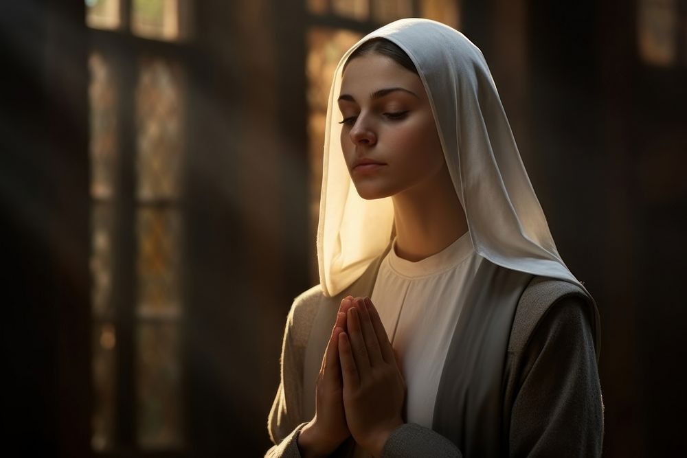 Christian nun pray adult contemplation spirituality. AI generated Image by rawpixel.