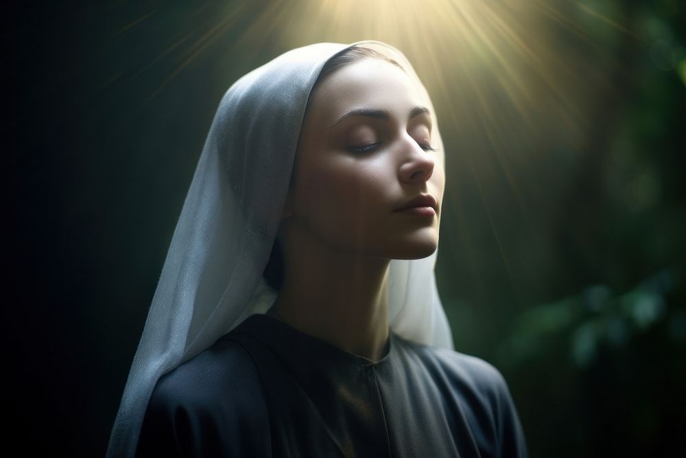 Christian nun pray portrait adult photo. AI generated Image by rawpixel.