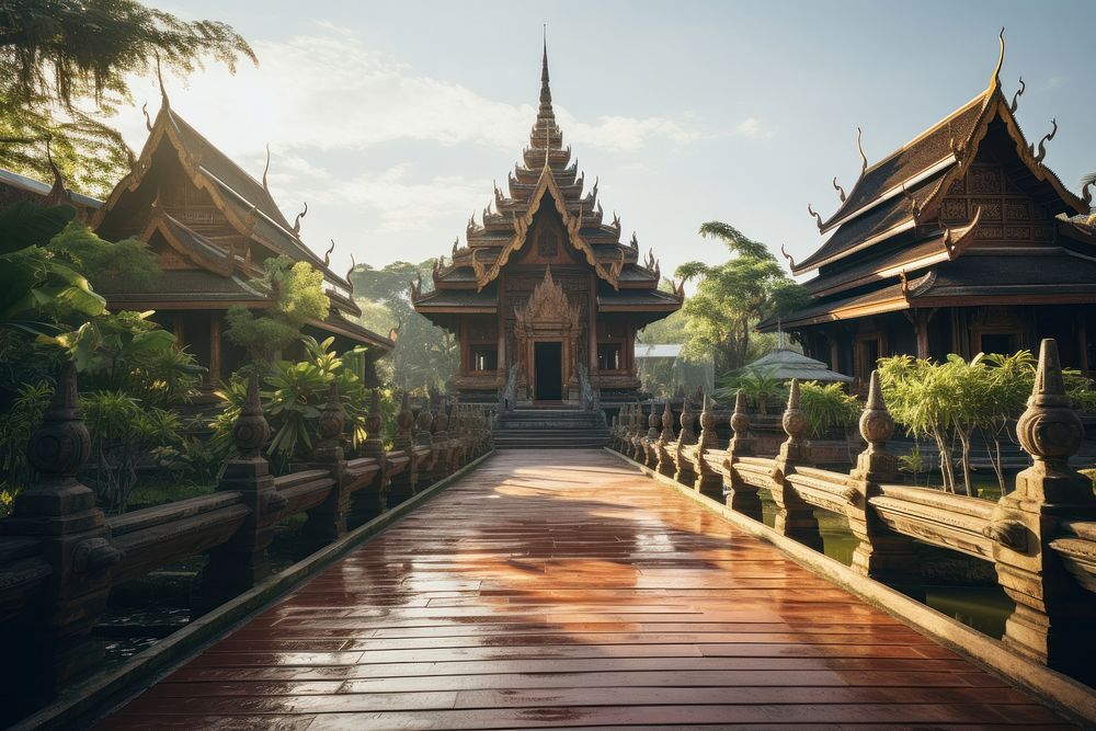 Thai temple architecture building outdoors. AI generated Image by rawpixel.