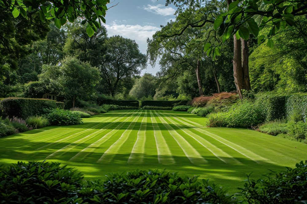 A beautiful English style landscape garden plant grass green.