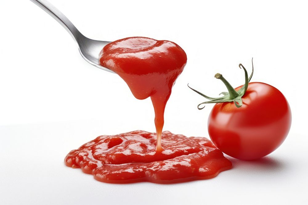 Tomato sauce ketchup food white background.