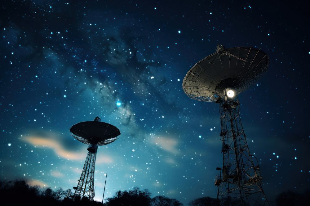 Radio antenn night astronomy outdoors.