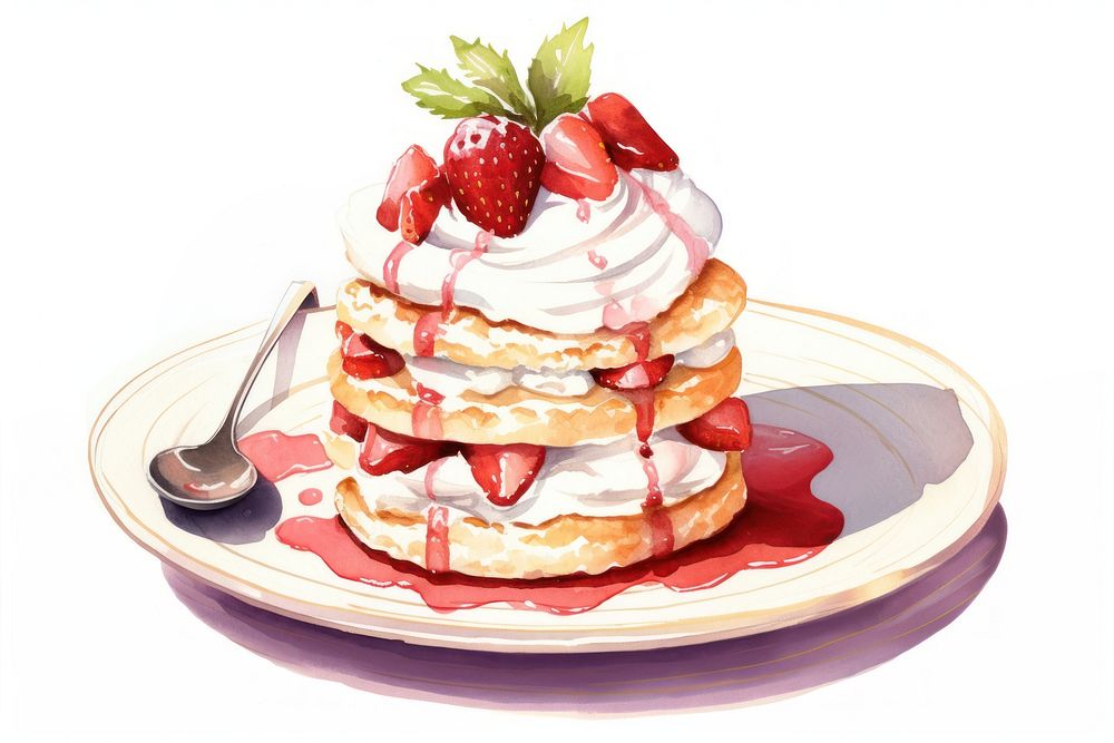 Strawberry shortcake on beautiful plate breakfast dessert pancake.