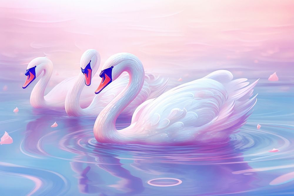 A group of swan swimming together in the beautiful pond outdoors animal nature.