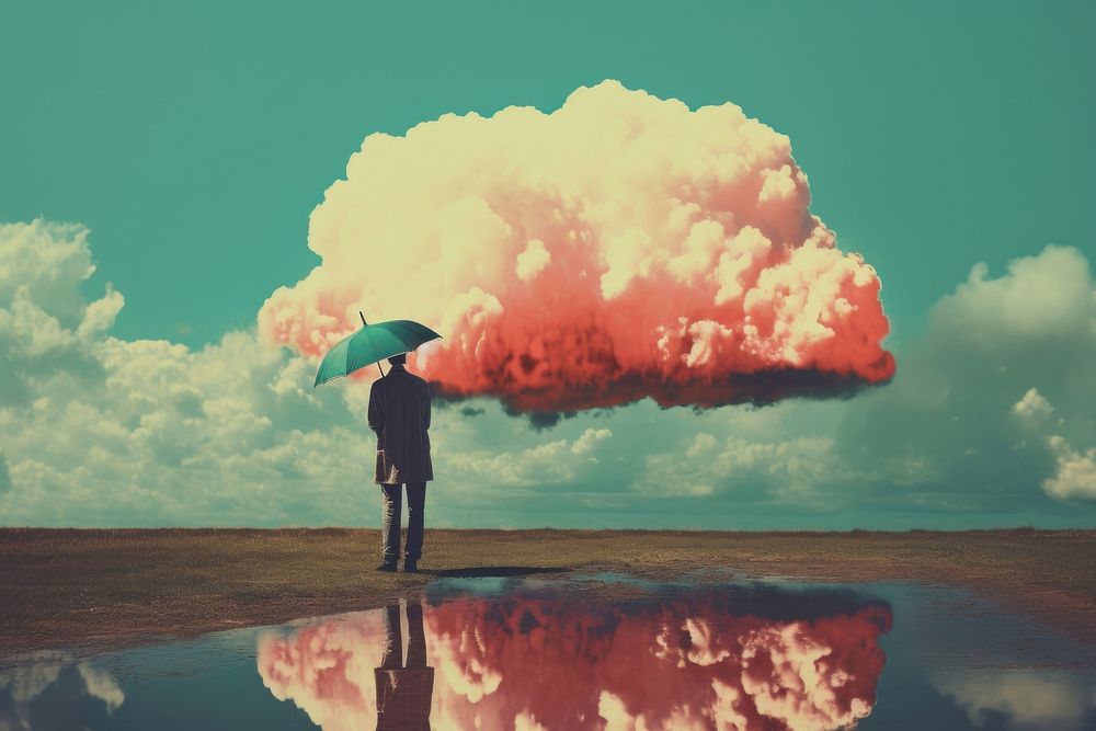 Thunderstorm clouds reflection standing person. AI generated Image by rawpixel.