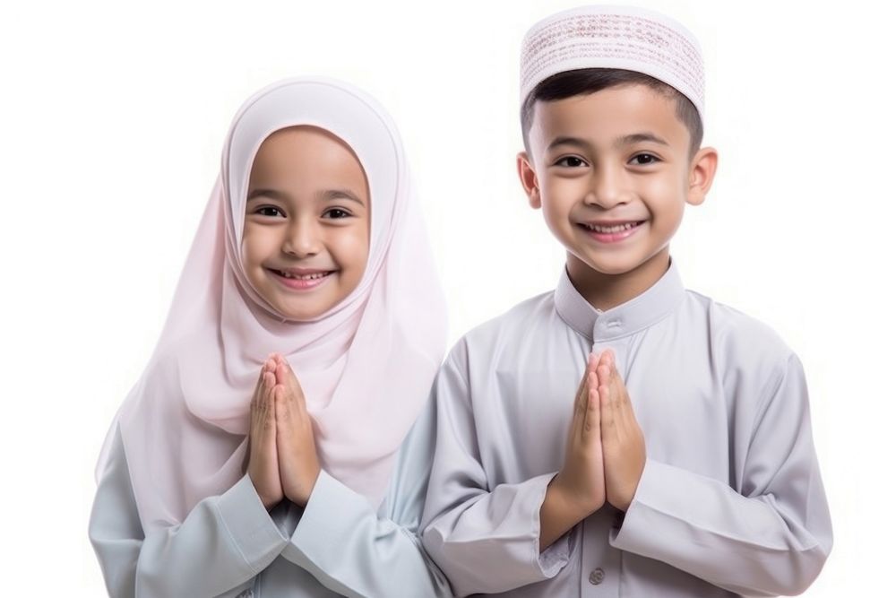 Muslim boy and girl celebration smiling child.