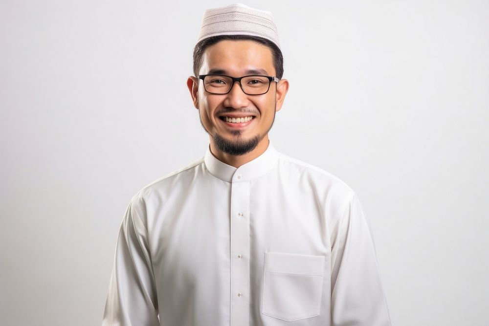 Muslim man glasses smiling adult.
