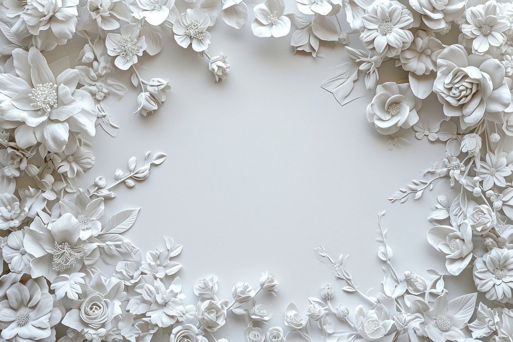 Bas-relief a floral frame sculpture texture white backgrounds full frame.