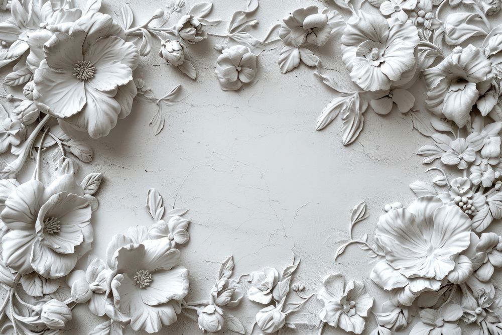 Bas-relief a floral frame sculpture texture white backgrounds flower.