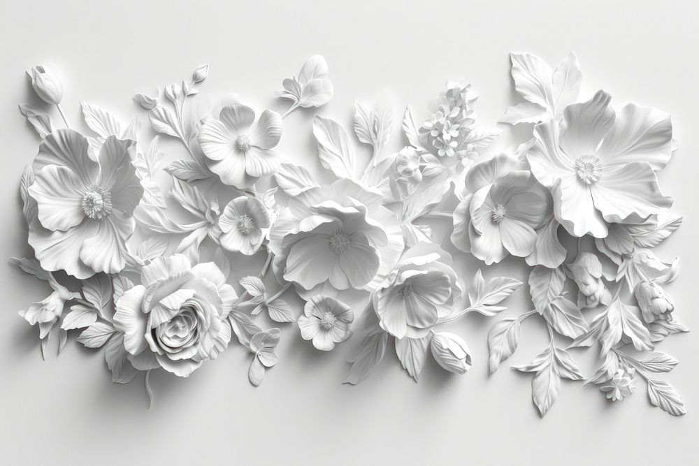 Bas-relief a floral frame sculpture texture white flower plant.