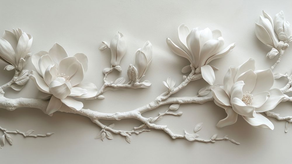 Bas-relief a magnolia garland sculpture texture plant petal white.