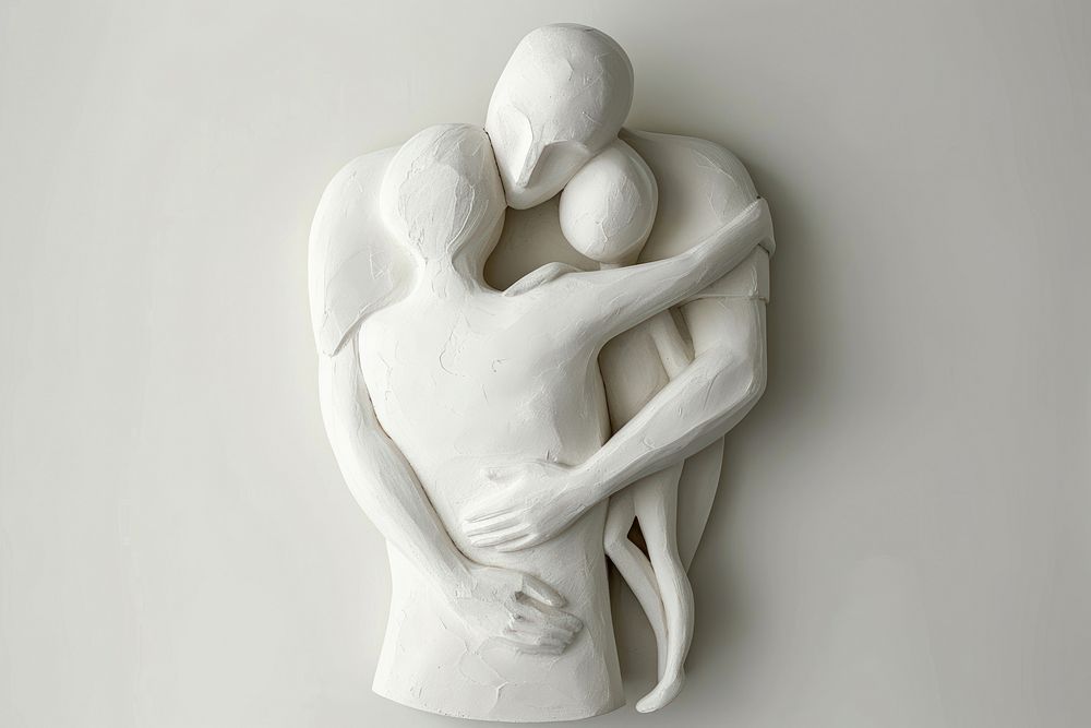 Bas-relief family hugging sculpture texture statue adult white.