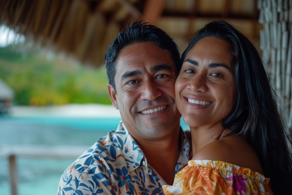 Samoan couple portrait smile adult.
