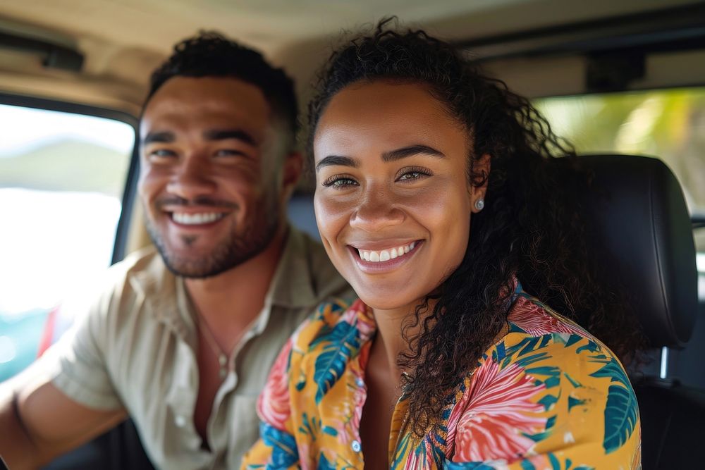 Samoan couple laughing travel smile.