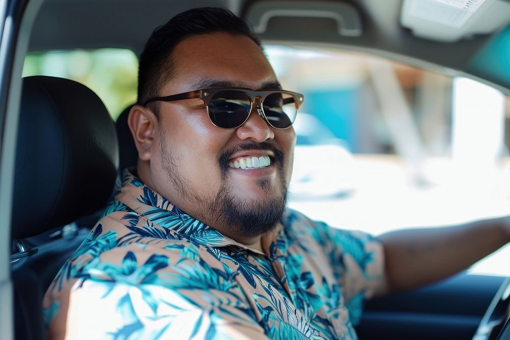 Samoan man sunglasses portrait vehicle.