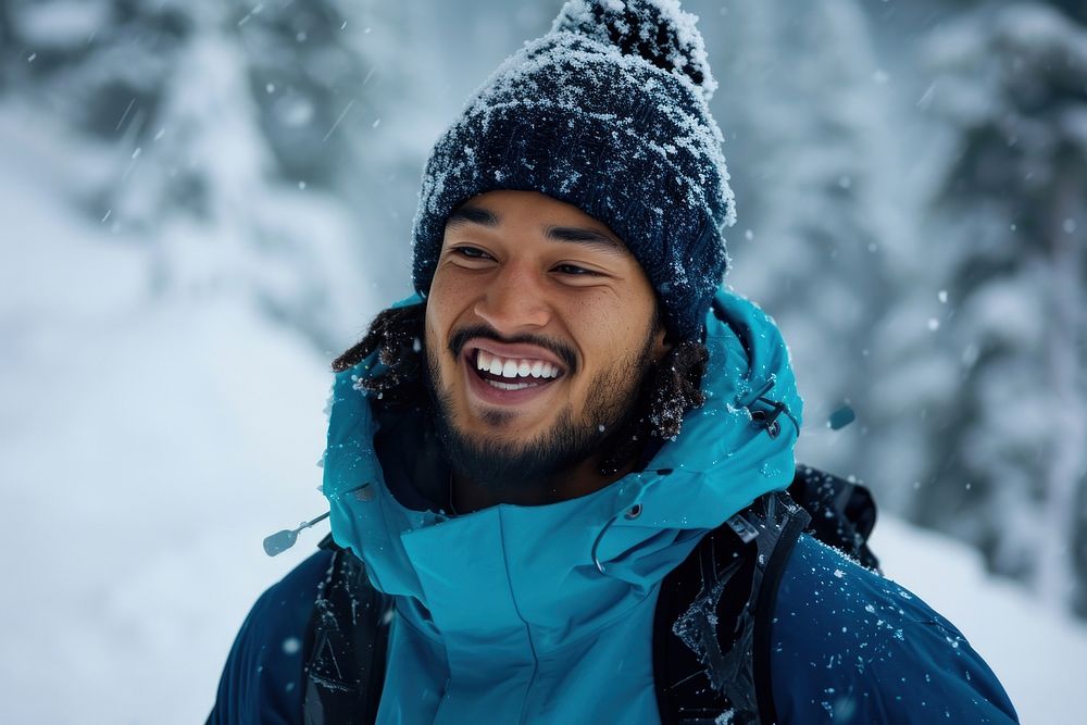 Samoan man outdoors jacket snow.