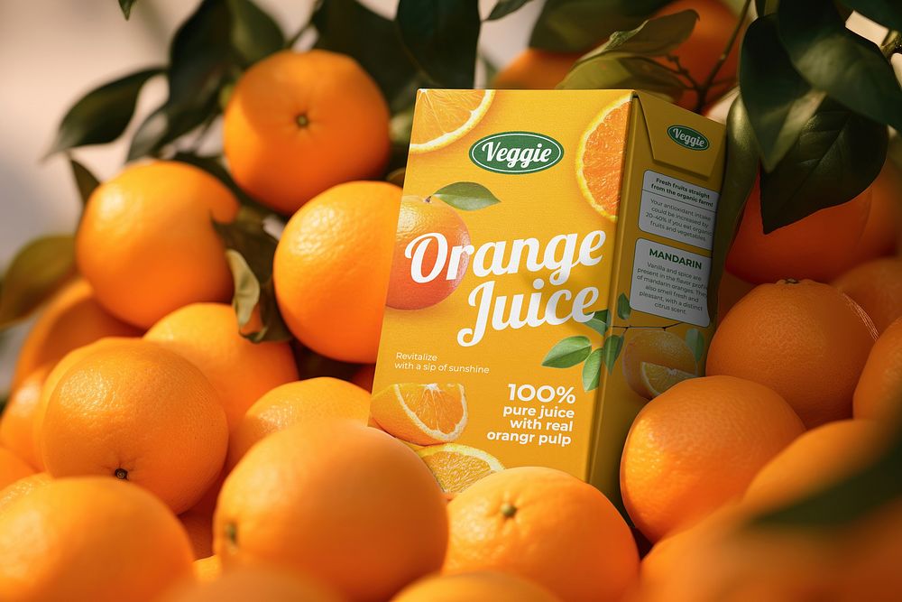 Orange juice box mockup psd