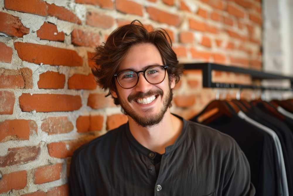 Man fashion designer smile portrait glasses.