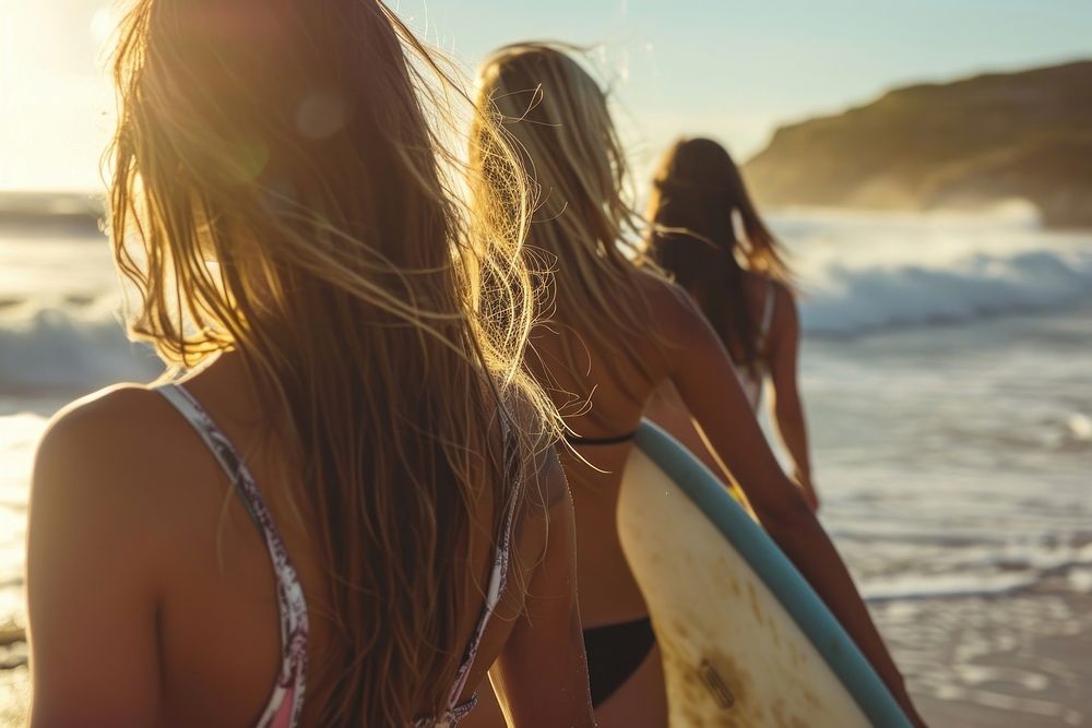 3 british girls sea surfboard swimwear.