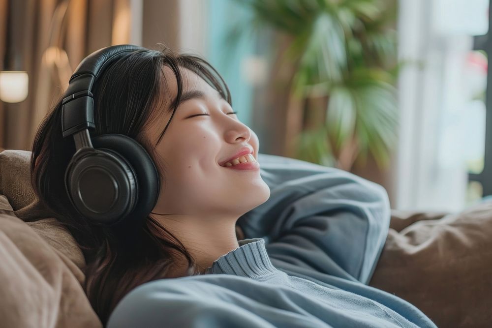 Asian girl headphones headset adult.