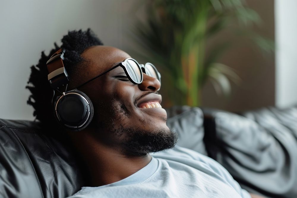 Black american man headphones headset adult.