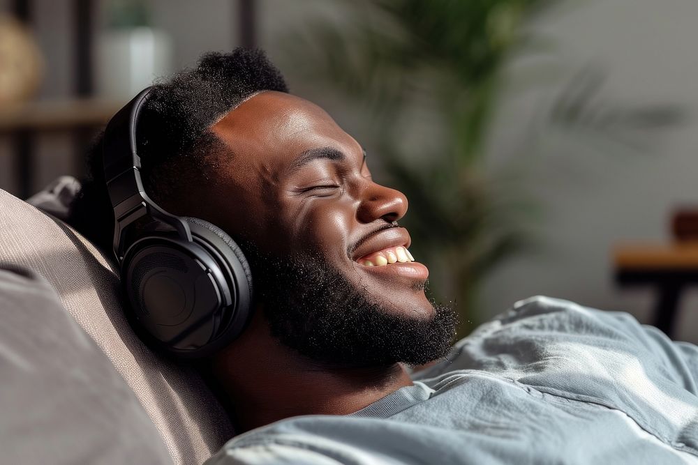 Black american man headphones headset adult.