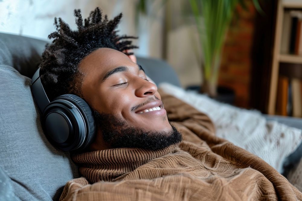 Mixed race man headphones headset adult.