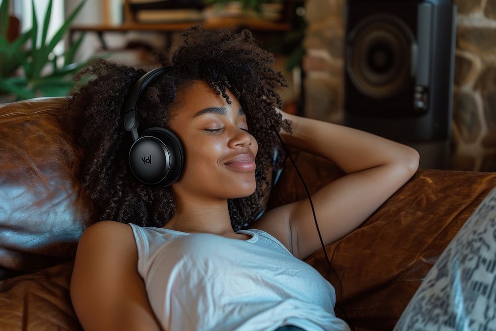 Mixed race woman headphones headset adult.