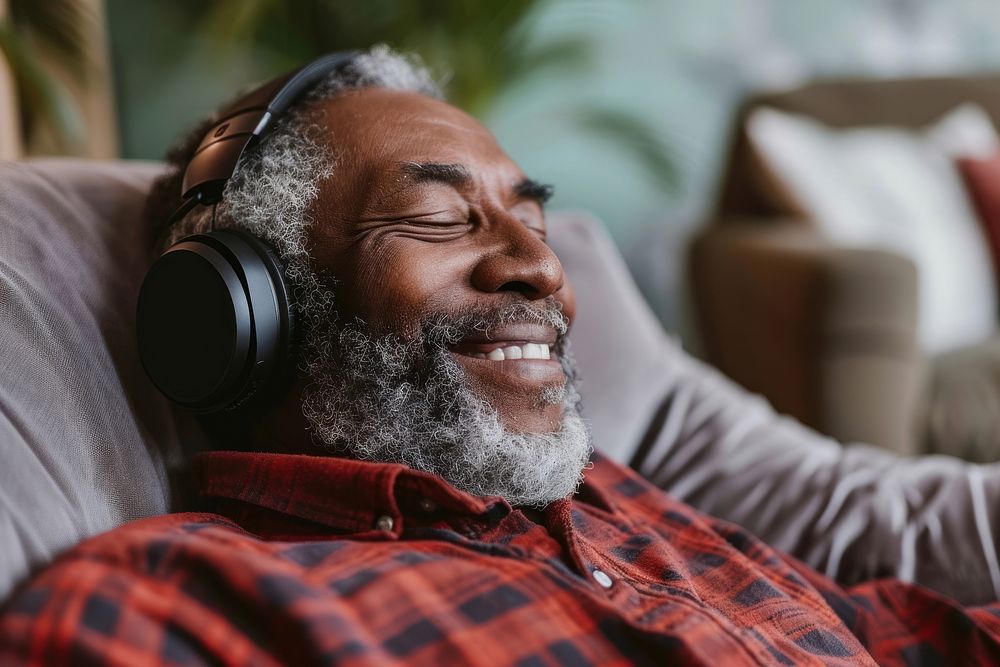 Senior mixed race man headphones headset adult.