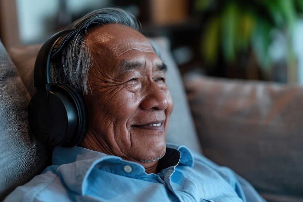 Senior philipino man headphones headset adult.
