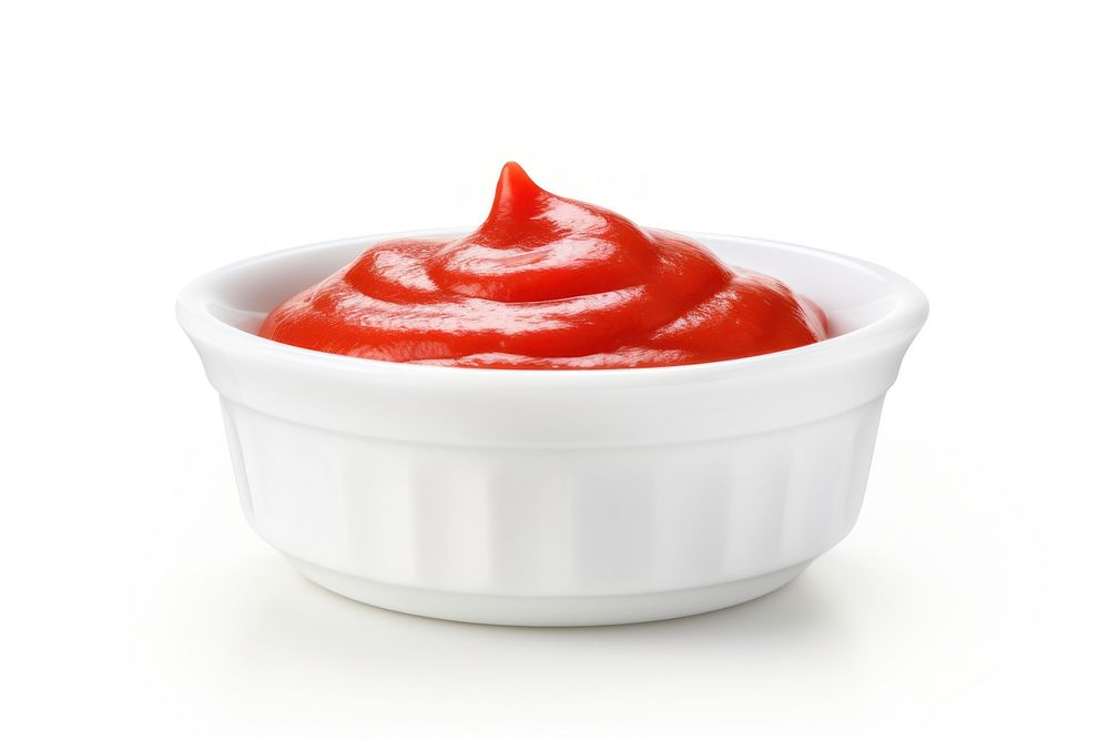 Delicious ketchup food bowl white background.
