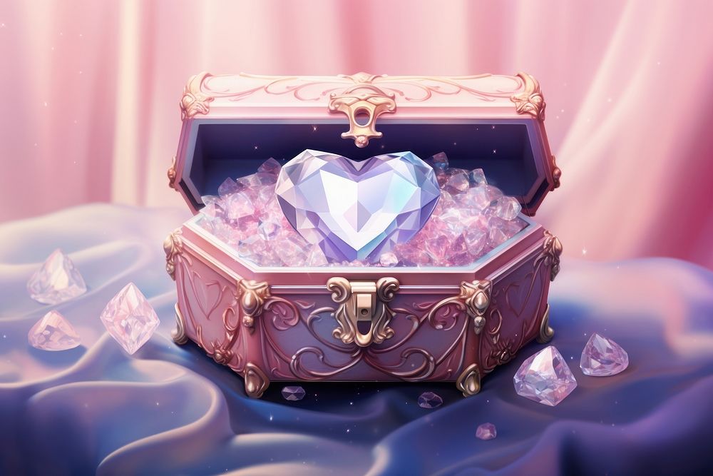 Diamond and jewelry in a treasure box diamond accessories container.