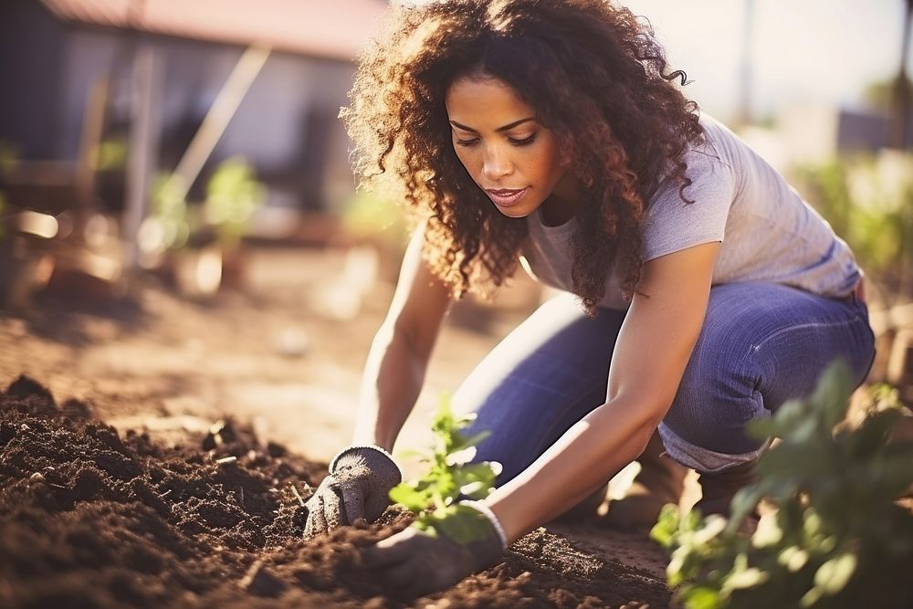 Mixed race american gardener working gardening outdoors nature. AI generated Image by rawpixel.
