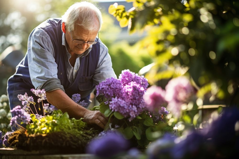 Senior gardener working gardening outdoors blossom. AI generated Image by rawpixel.