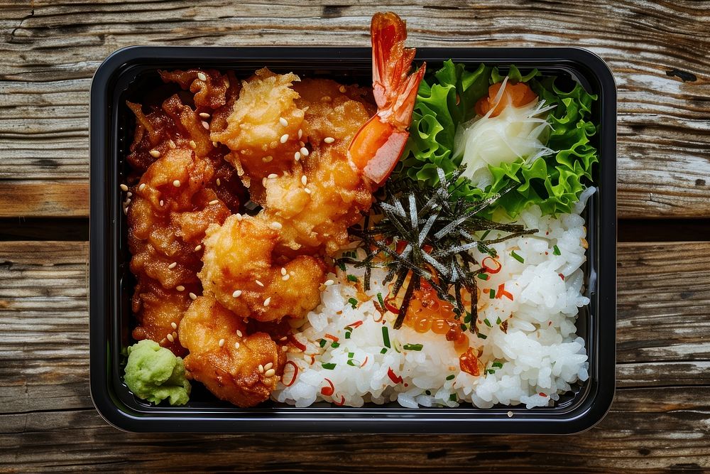 Bento food shrimp lunch.