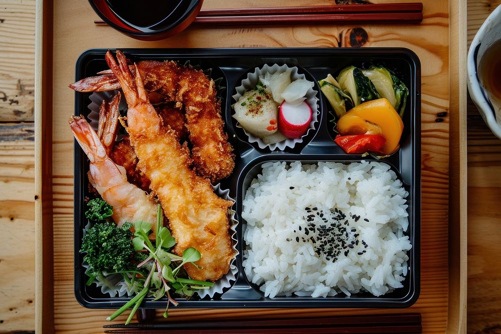 Bento lunch food table.