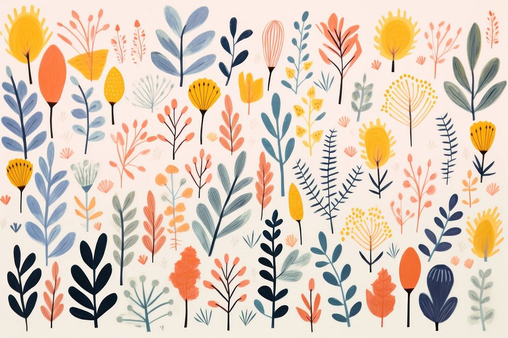 Simple childish doodle backgrounds pattern plant. AI generated Image by rawpixel.