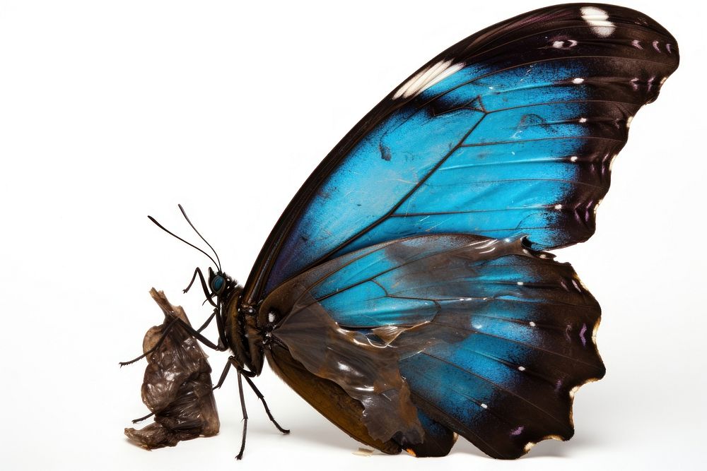 Blue morpho butterfly animal insect white background.