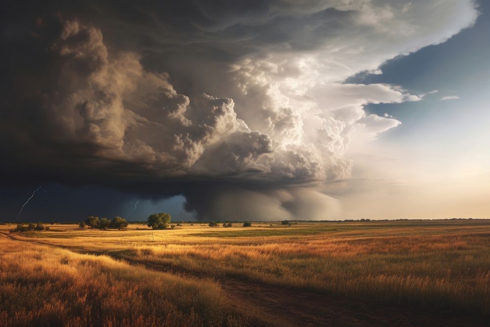 Thunderstorm landscape lightning outdoors. AI generated Image by rawpixel.
