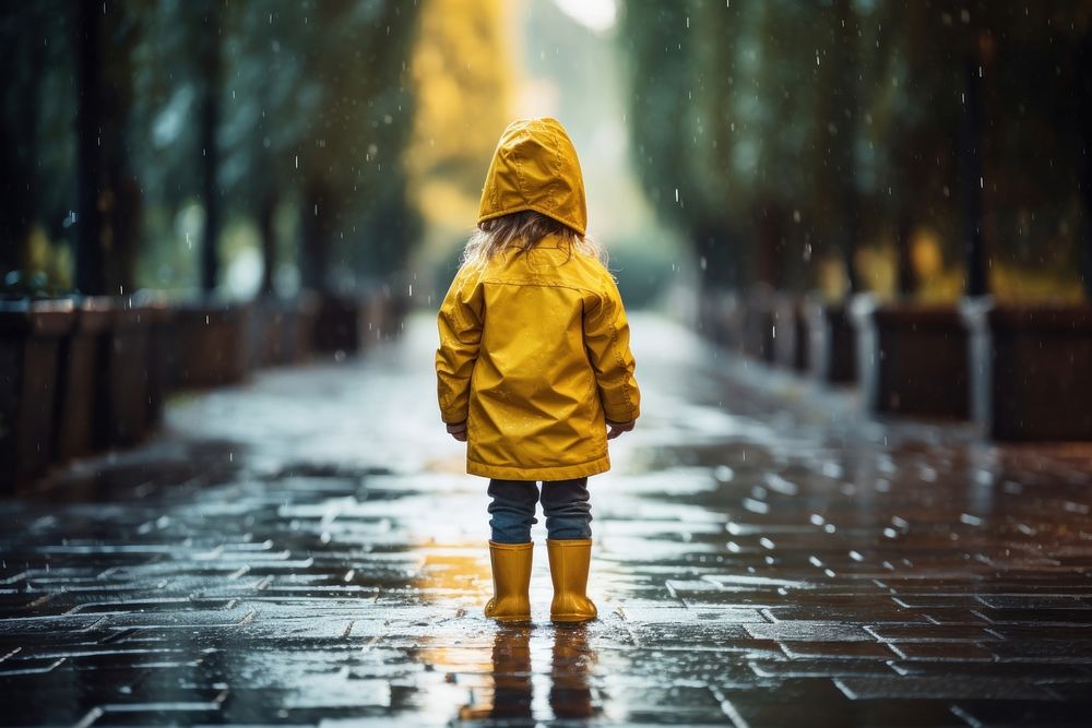 Rain raincoat walking yellow. AI generated Image by rawpixel.